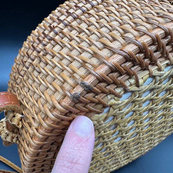 Round Woven Rattan Crossbody Bag Brown Box Purse Boho Shoulder Bag Wicker - Picture 6 of 9